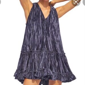 Free People Pleated Plush Swing Mini Dress in Rare Night